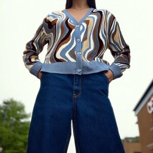 L.A. Hearts‎ PacSun Swirl Print Cropped Knit Cardigan Sweater - Size L